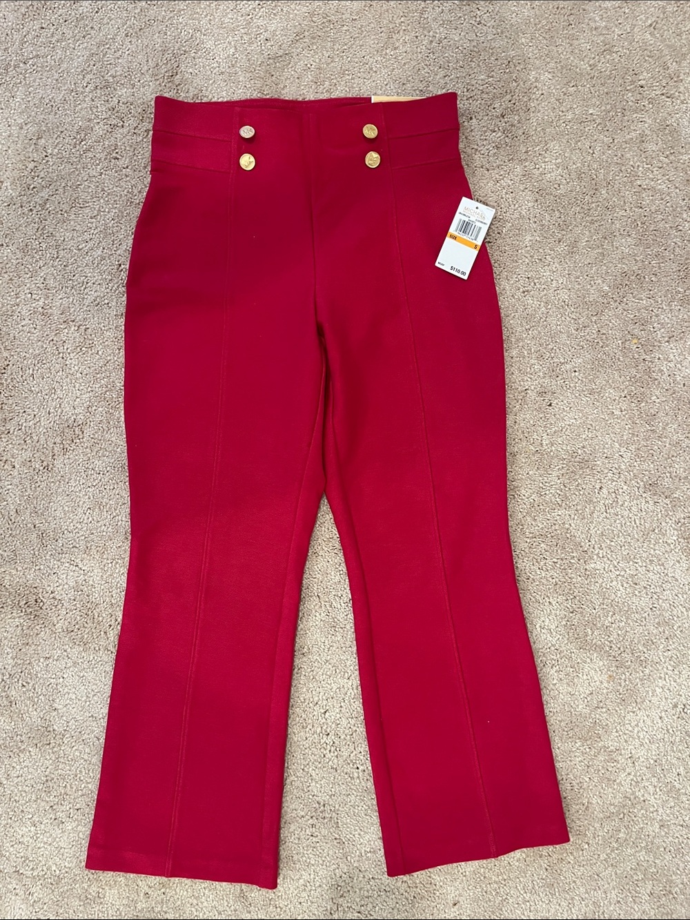 MICHAEL Michael Kors | Hot Pink Crop Flare Pull-On Pants Gold Buttons | S NWT